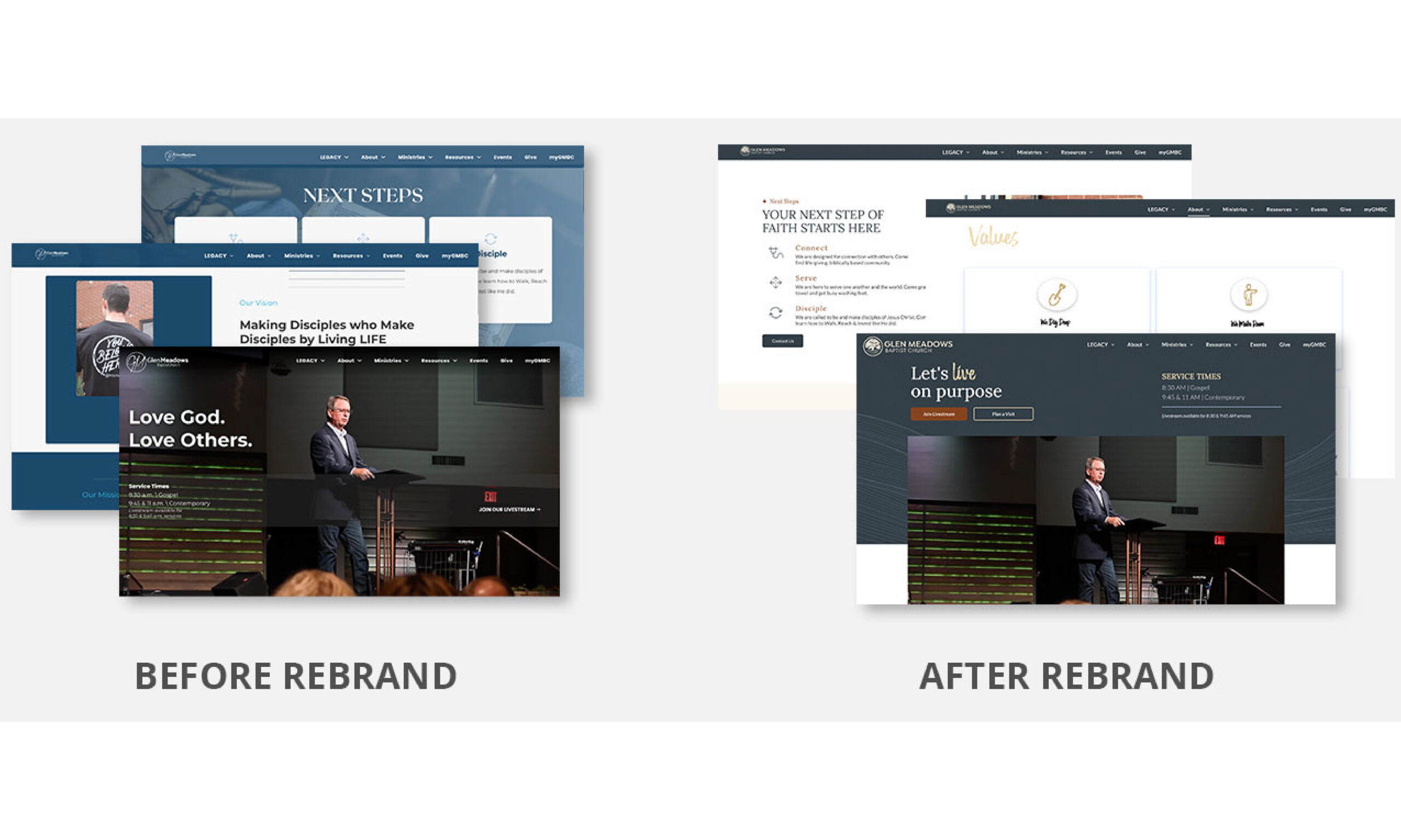 Before and After Rebrand Website Side By Side